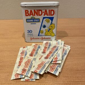 1990 Sesame Street Metal Band Aid Box, Johnson + Johnson Tin And 13‎ Bandages